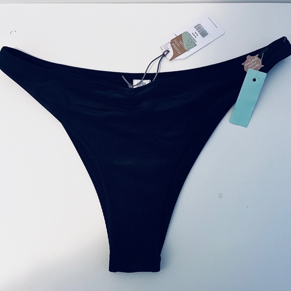 Everyday Sunday Black Recycled Rib High-Leg Bikini Bottom - Women's  XL New - Picture 1 of 11